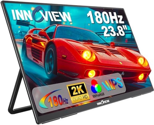 2K 180Hz Portable Gaming Monitor, 23.8 2560x1440 QHD Fast IPS ∆E<2 100% sRGB Portable Monitor w/180° Adjustable Stand Type-C HDMI Eye Care External Second Screen for Laptop Phone PS4 PS5 Switch Xbox