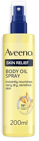 Aveeno Skin Relief Olio Corpo Spray, Olio corpo idratante pelle secca e sensibile, Body oil dermatologicamente testato con ingredienti di origine naturale e oli di Avena e Jojoba, 200 ml