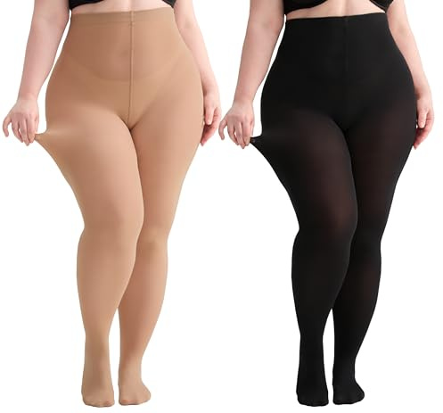 Hiltzo Strumpbyxor dam plus storlek 80D elastiska täckstrumpor för storlek XL, XXL, 3XL, 4XL medium transparens med 10 färger för kontor, vardag och speciella tillfällen, Svart + mörk färg, 3XL stor