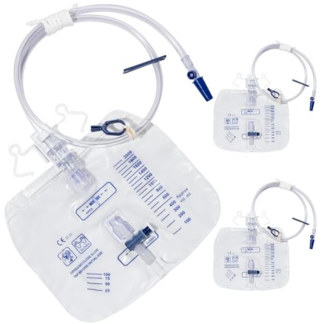 BeHerk 2000mL Catheter Bags for Men and Women 3 Pack Professional Urinary Drainage Bags with Enhanced Anti-Reflux Drip Chamber, 48” Thickened Drainage Tube, Adjustable Clips & Hanging Hook