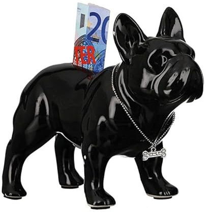 Design Spardose Französische Bulldogge stehend 15cm hoch schwarz Keramik Sparbüchse Sparschwein Wohnzimmer Skulpturen Deko Modern