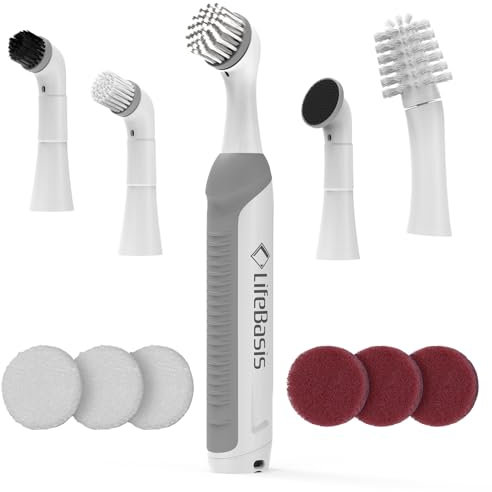 Brosse Nettoyage Electrique 5800RPM, Brosse Electrique Nettoyage Rechargeable avec 5 Têtes, Brosse Rotative Nettoyage pour Salle de Bain et Cuisine, IPX7 Étanche