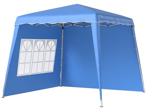 Outsunny Pop Up Pavillon Baldachin Zelt mit 2 Seitenwänden und Tragetasche, Höhenverstellbar, UV50+ Partyzelt Event Shelter für Garten, Terrasse, Blau