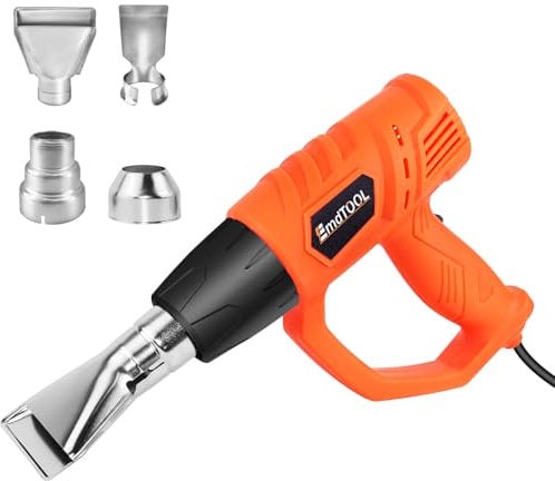 2000W Professional Heat Gun - Dual Speed (60℃-600℃) with 4 Nozzles & 2M Cable for Shrinking PVC, Paint Stripping, Crafts & DIY Projects Orange