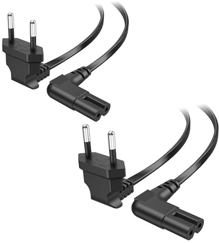 Cable Matters 2er-Pack gewinkeltes Stromkabel 2 polig, 90°, 1m, Schwarz | CEE 7/16, 90° Winkelstecker Typ C auf C7 Kabel, Euro Netzkabel für Fernseher, Xbox, Radios