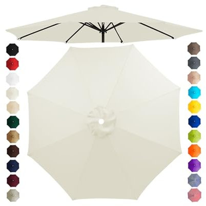 Chinimon Replacement Parasol Canopy 2m/2.5m/2.7m/3m/3.5m, 6/8 Arms Parasol Replacement Cover, Garden Parasol Replacement Canopy for Garden Umbrella Yard Beach (Off White, 2.7m/6-Ribs)