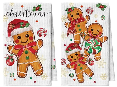 Artoid Mode Lebkuchenmann Kekse Lollipop Weihnachten Bar Küchentücher Geschirrtücher, 42x65 cm Mikrofaser Saugfähig Küchen Reinigung Deko 2er Set