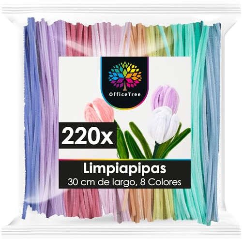 OfficeTree 220x Pfeifenputzer zum basteln Pastell - 8 Farben - 30 cm lang - Pfeifenreiniger bunt zum basteln für DIY Blumen - Pfeifenreiniger Pastell - Biegeplüsch - Chenille Draht - Pipe Cleaners