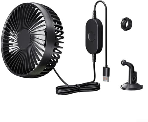 Car Fan with Strong Suction Cup, USB Charging, and Three Speed Settings for (Black)