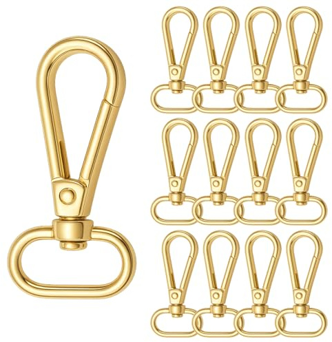 12 Stück drehbare goldene Karabinerhaken 26 x 47 mm, Lanyard-Karabinerhaken mit 360° Klauenverschluss, Zinklegierung Schlüsselanhänger, Hummer Haken, D-Ringe für Schlüssel, Hundehalsband, DIY Tasche