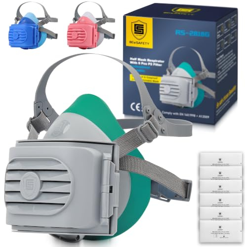 BEESAFETY Atemschutzmaske mit 6 Filter,Staubmaske,Silikon,Mode | 2818 Wiederverwendbare Halbmaske für Harzverarbeitung, Schleifen,Feinstaub,Werkstatt,Baustelle,Holzarbeit,Metallbearbeitung