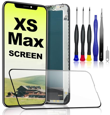 PartageFix Bildschirm für iPhone XS Max – 6,5 FHD LCD-Bildschirm-Ersatzkit + Touch-Digitizer + Rahmen – Kompatibel mit den Modellen A1921/A2101/A2102/A2103/A2104 (True Tone programmierbar)