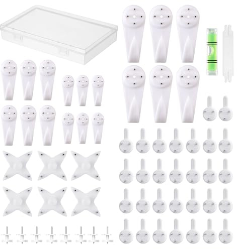 64pcs Non-Trace Picture Hooks for Hard Wall, Picture Hanging Kit | Picture Hangers for Frame Mounting, Holds Pictures, Paintings, Artworks, Bags, Umbrellas, Clocks (White)