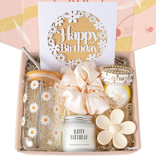 Gifts for Girls Teenage 9 10 11 12 13 14 Year Old, Anniversary Birthday Gifts for Daughter, Sunflower Glass Cup, Scented Candle, Bracelet, Hair Scrunchies, Hair Clips, Birthday Card & Bath Bomb