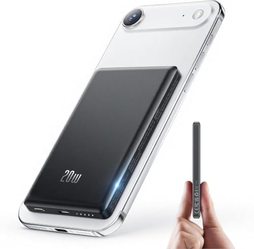 iPhone Powerbank für Magsafe, Dünn & Leicht 10000mAh Magnetische Power Bank | 20W PD-Schnellladegerät, USB-C Ein-/Ausgang, 14N starker Magnet-Halt, Lade-LED, für iPhone 17/16/15/14/13/12, Reise & Alltag