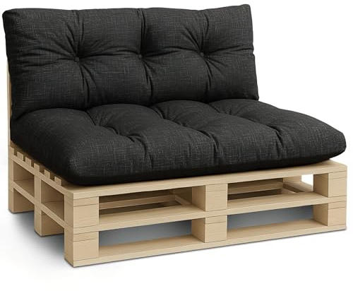 Amazinggirl Palettenkissen Outdoor Kissen 2er-Set Palettenkissen - Auflagen für Paletten Europaletten Palettensofa und Palettenmöbel Palettenpolster Outdoorkissen Gartenkissen Graphit Öko-leinen