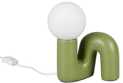 meineWunschleuchte Ausgefallene Tischlampe Keramik Grün mit weißer Glaskugel, Höhe 21,5cm