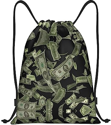 Dollarzeichen-Gelddruck Turnbeutel Tasche Verstellbar Unisex Beutel for Urlaub Wandern Schwimmen 36X42Cm
