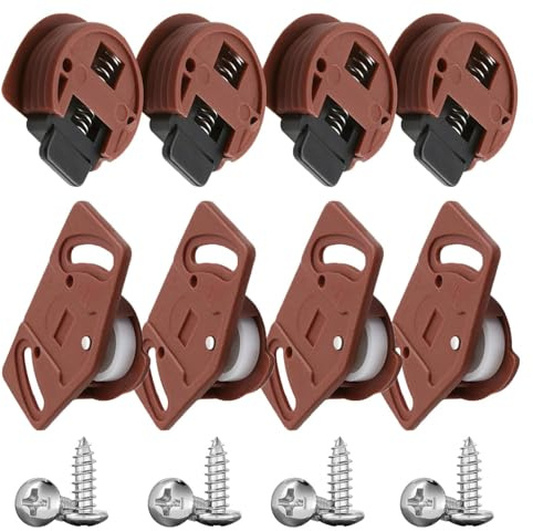 VOOSFSIE 4 Pairs Sliding Door Rollers Damping Wheels, Sliding Wardrobe Door Wheels Kit, Aisle Rail Kits Durable PA Plastic and Nylon, Furniture Roller Wheel Runners for Wardrobe Closet