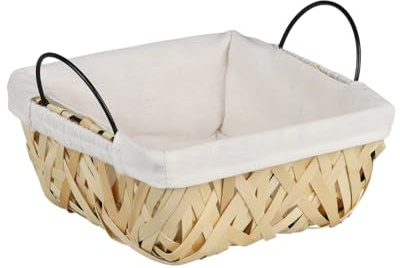 Kesper | Brot- und Obstkorb eckig mit Stoffeinlage, Holzgeflecht, mit Griffen | Maße: 23 x 20 x 10 cm | Servierkorb für Haushalt & Gastronomie | 19642