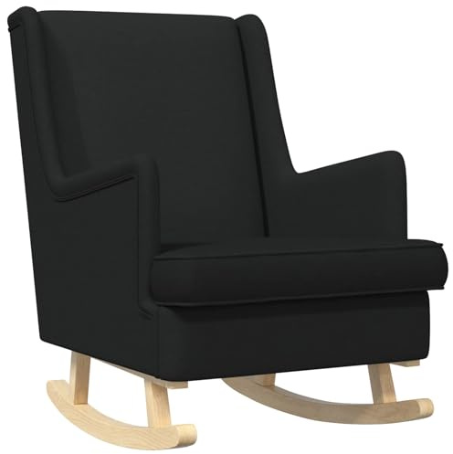 vidaXL Schaukelstuhl Schwarz 62 x 80 x 85 cm Stoff, Polster-Schaukelstuhl, stylische Sitzgelegenheit mit Holzläufern, modernes Design für Wohnzimmer und Schlafzimmer
