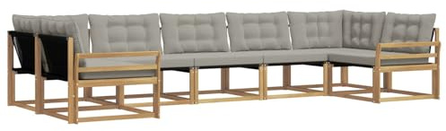 vidaXL Outdoor-Sofagarnitur mit Kissen 7 pcs Weiß und Hellgrau, Elegantes Garten-Sofa, modernes Outdoor-Sofa, robuste Lounge-Möbel für gemütliche Treffen