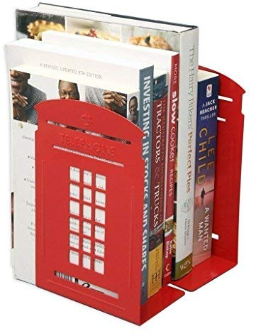 Gearmax Une Paire Vintage Fashion British Style Londres Cabine téléphonique Kiosque Epicurant Bibliothèque Bureau Scolaire Etude à Domicile Métal Bookends (Rouge)