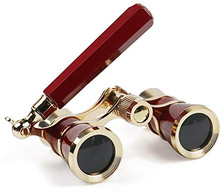 Kingscope 3X25 Vintage Opernglas Antik Theaterglas Mini-Fernglas für Theater & Konzert (Rot, mit Griff)