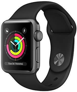 Apple Watch Series 3 GPS, 38 mm Aluminiumgehäuse, Space Grau, mit Sportarmband, Schwarz