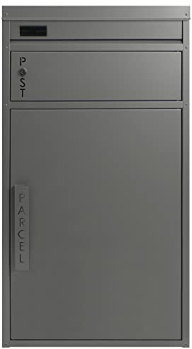 Safepost 65 TIAMAT Paketbriefkasten - mit Paketfach - Standbriefkasten - Exklusivmodell (silbergrau mit 2 Schlüssel)