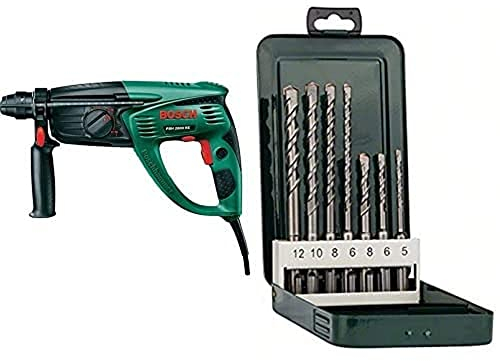 Bosch Bohrhammer PBH 2800 RE (Flachmeißel, Tiefenanschlag, Zusatzhandgriff, Koffer, 720 Watt) + Bosch DIY 7tlg. Hammerbohrer-Set SDS-plus