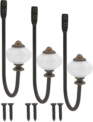 Fuxxer® Ganci antichi, ganci per asciugamani, design in ceramica e ottone, set da 3