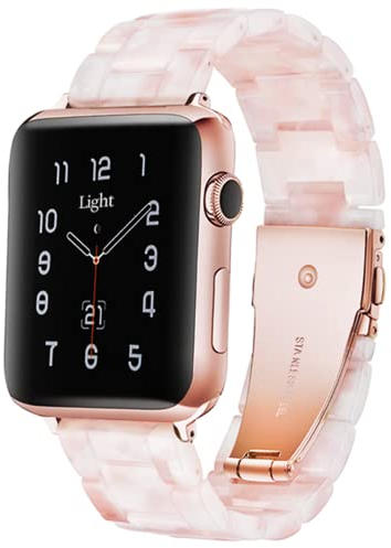 Light Compatible with Apple Watch Strap Series 10 42mm 41mm 40mm 38mm, Fashion Resin iWatch Strap for Women Men Bracelet with Stainless Steel Clasp for Apple Watch Series 10 SE 9 8 7 6 5 4 3 2 1