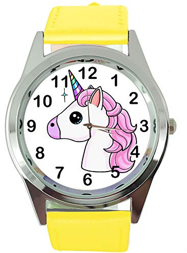 TAPORT® Womens Watch Analogue Quartz with Real Leather Band Yellow Round Unicorn E3