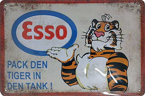 LUCKYLINDE geprägtes Blechschild passend für ESSO Fans, Deko Werkstatt, Garagen Tankstelle Rallye Auto Oldtimer Schild 20 x 30 cm (ESSO)