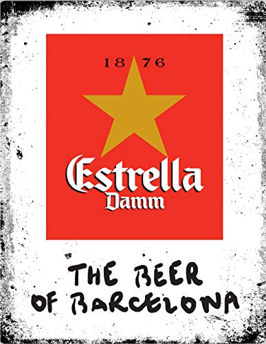 Lewistons-Of-London Blechschild Estrella Damm Beer Lager Spanien Barcelona inspiriert Vintage Retro Männerhöhle Bar Pub Schuppen Neuheit Geschenk Blechschild Wanddekoration Metallschild