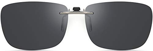 CAXMAN Polarized Clip On Sunglasses Over Prescription Glasses for Men Women Compact Fit Grey Lens Large Size UV Protection