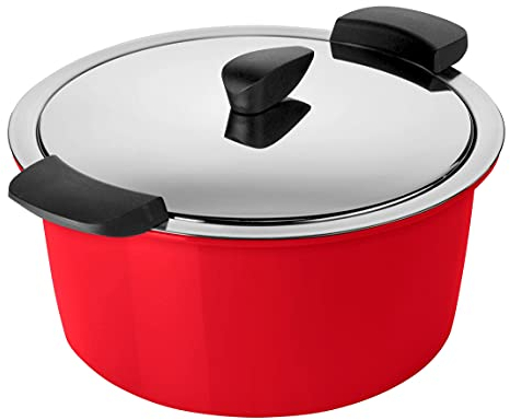KUHN RIKON HOTPAN Kochtopf mit Deckel mit Thermoschüssel zum Essen warmhalten, Rot, 3 Liter, 22 cm, dampfgaren, warmhalten, induktionsgeeignet, Edelstahl, Stainless Steel