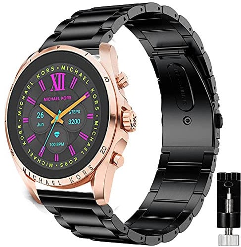 Compatible for Michael Kors Gen 6 Band, Lamshaw Quick Release Stainless Steel Metal Replacement Straps Compatible for Michael Kors Gen 6 Bradshaw Smartwatch/MK Gen 6 Bradshaw 2021 (Black)