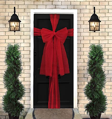 Kit noeud de porte rouge de Noël 9 mètres de tissu mousseline de soie pour votre porte d'entrée
