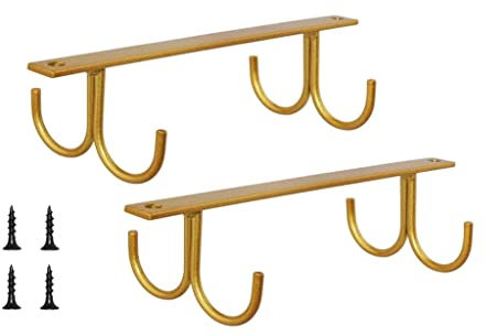 LOVIVER 2pcs Mug Hooks Cups Wine Glasses Storage Hooks Kitchen Utensil Ties Belts and Scarf Hanging Hook Rack Holder under Cabinet Closet, Gold