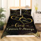 Bettwäsche-Set für Paare, Mr and Mrs, Trösterbezug, Queen-Size-Größe, Gold-Glitzer-Pailletten, Bettbezug mit Liebesherz-Druck, Steppbezug mit Eckbändern für Valentinstagsgeschenke, Schwarz,Gold