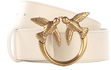 Pinko Damen Love Birds Gürtel aus Leder, Z14q_weiß-Antique Gold, XS