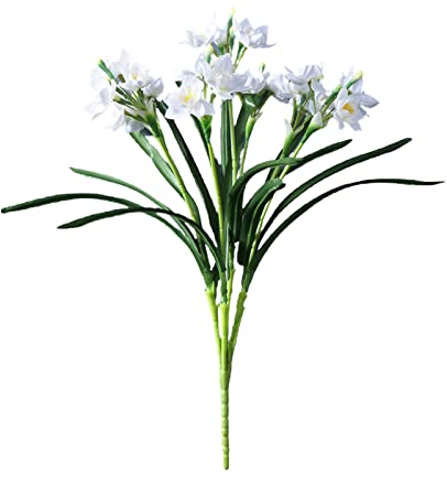 DRYEN Künstlicher Narzissen-Blumenstrauß, 60 cm, künstlicher Narzissen-Blumenstrauß mit grünen Blättern, naturgetreuer Narzissenstiele, für Zuhause und Büro, 2 Stück