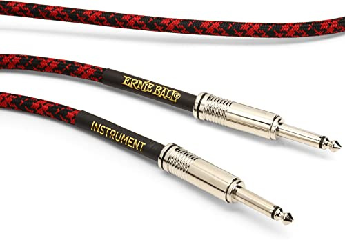 Ernie Ball Geflochtenes Instrumentenkabel Gerade/Gerade 7,62 m - Rot/Schwarz