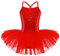 iEFiEL Mädchen Kleid Ballettkleid Kinder Ballett Trikot Glitzer Ballettanzug mit Tütü Röckchen Pailletten Kleid Performance Tanzkleid X Rot 110-116