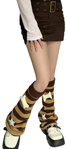 shownicer Damen Gothic Punk Gerippte Gestrickte Beinstulpen Harajuku Japanische Stulpen Studenten Mädchen Kawaii Häkeln Beinwärmer 80er Knee High Foot Cover Winter Beinwärmer J Gelb Einheitsgröße