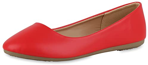 VAN HILL Damen Klassische Ballerinas Leder-Optik Schuhe Flache Leder-Optik Slippers Freizeit Slip Ons Schlupfschuhe 211182 Rot 38