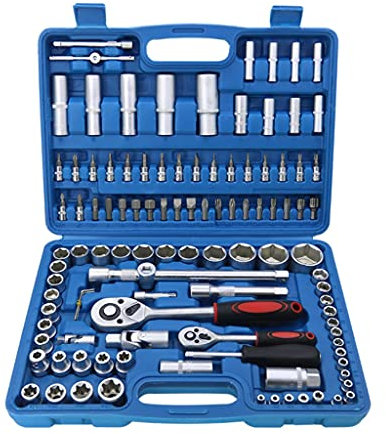 Samnuerly 108 Stück/Satz von Auto-Reparatur- und Auto-Wartungs-Sockel-Sets, Werkzeugkasten-Buchse und Ratschenschlüssel Komplette Set, Auto- und Motorrad-Reparatursätze