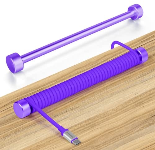ATTACK SHARK Custom Coiled Keyboard Cable Metal Winder, Solid Aluminum Alloy Fixed Rod, USB-C, Mechanical Gaming Keyboard, Anodized Surface, Purple